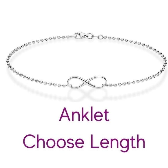 Sterling Silver or Gold Infinity ball chain Anklet - Picture 1 of 13